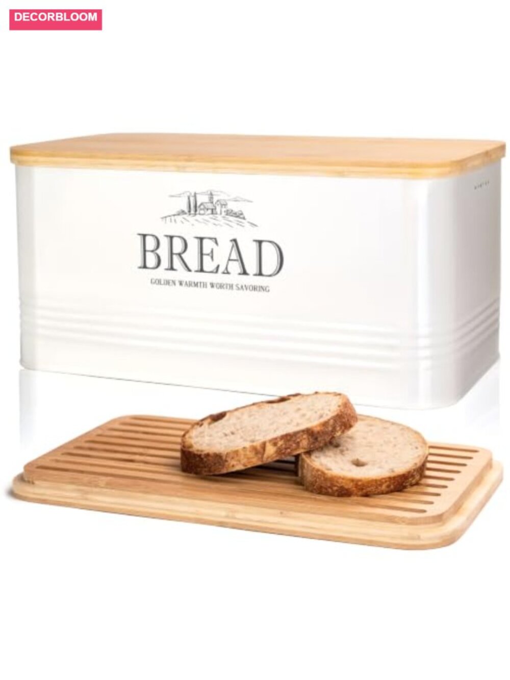 Metal Bread Box with Bamboo Lid Farmhouse Kitchen Storage